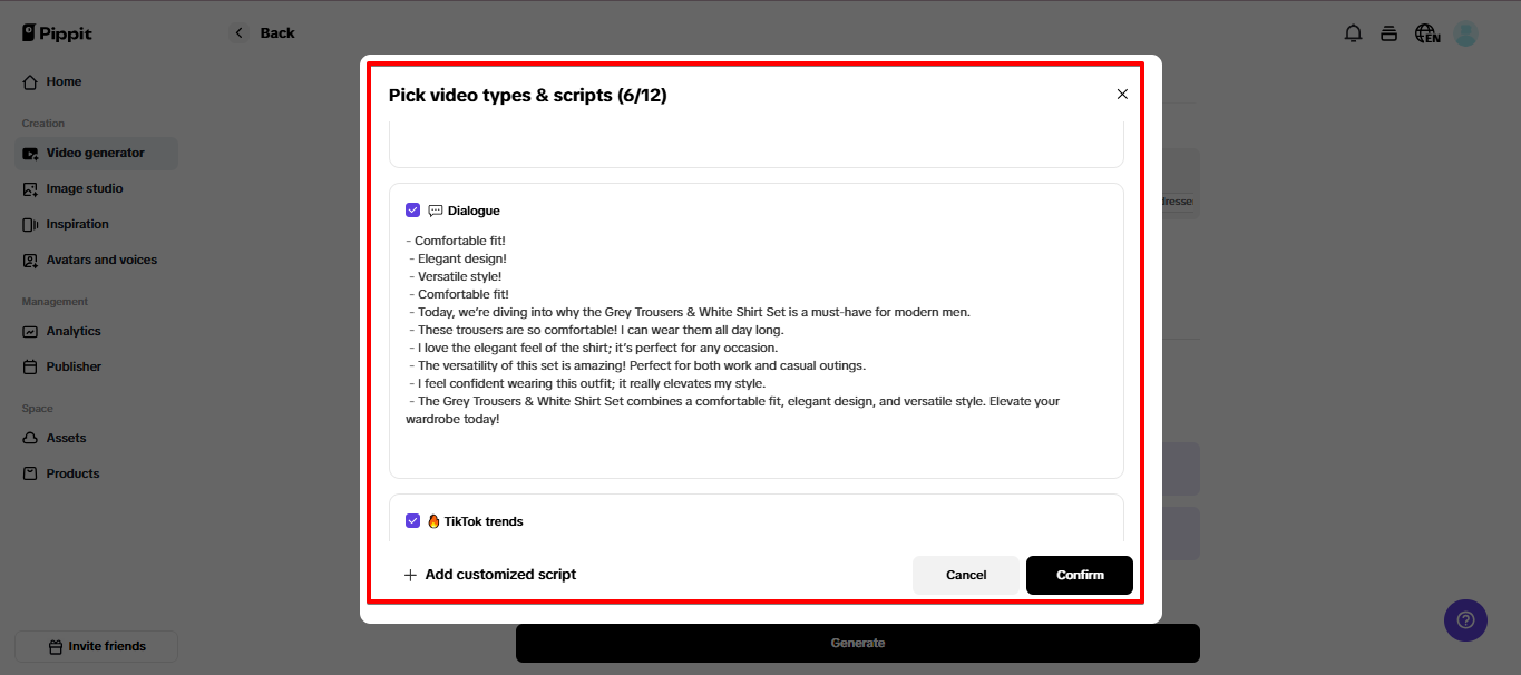 Auto-script generator Pippit