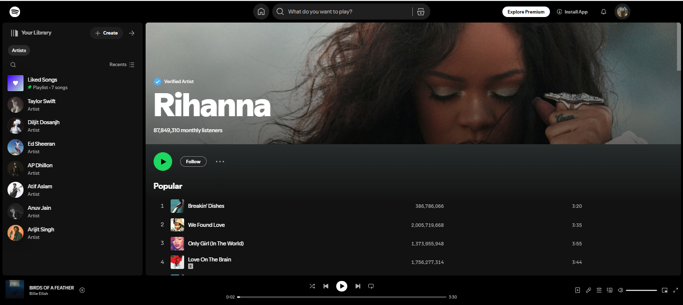 Rihanna - wymieniona jako jeden z 200 najlepszych artystów na Spotify
