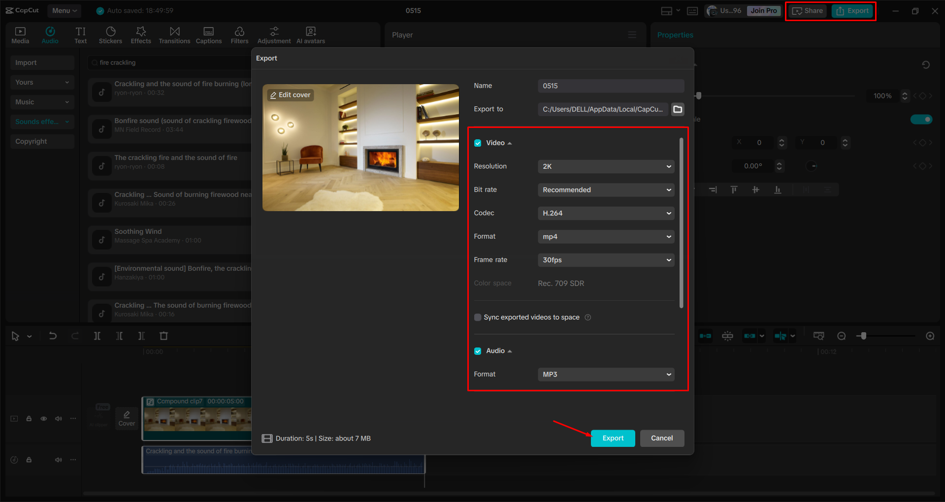 Exporting a video from the CapCut desktop video editor