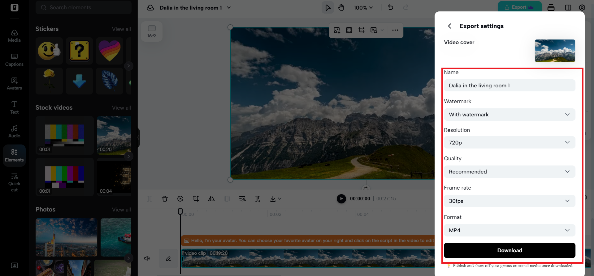 Editable export settings