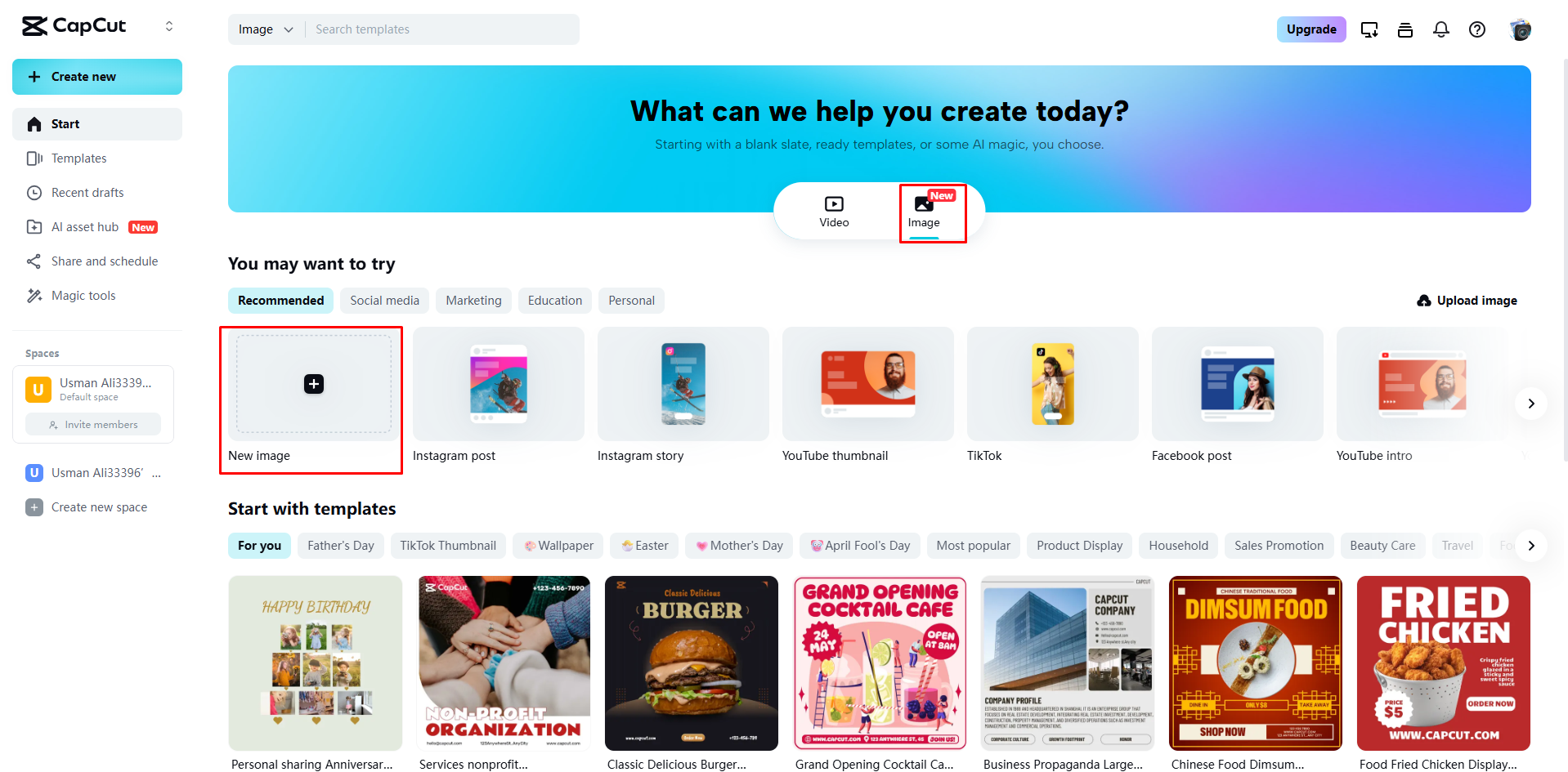 Uploading an image to CapCut Web