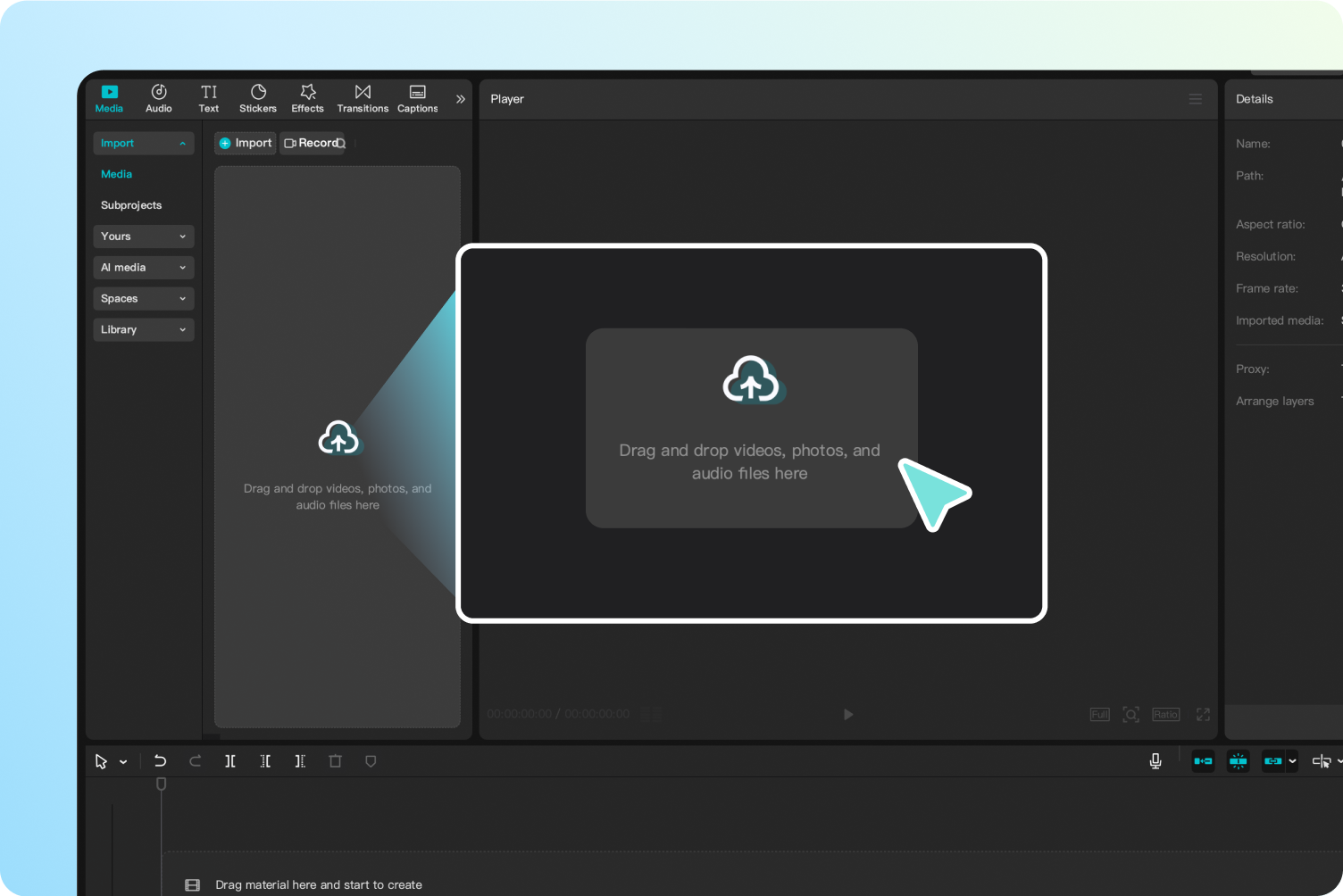 Uploading media to CapCut's AI video enhancer