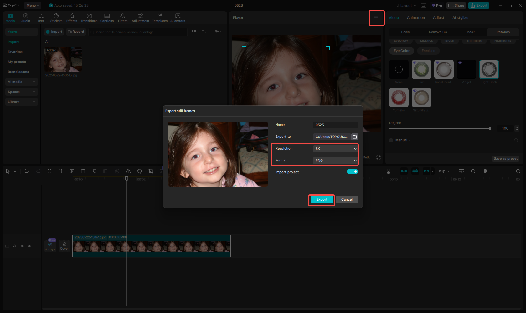 Exportando la imagen en CapCut