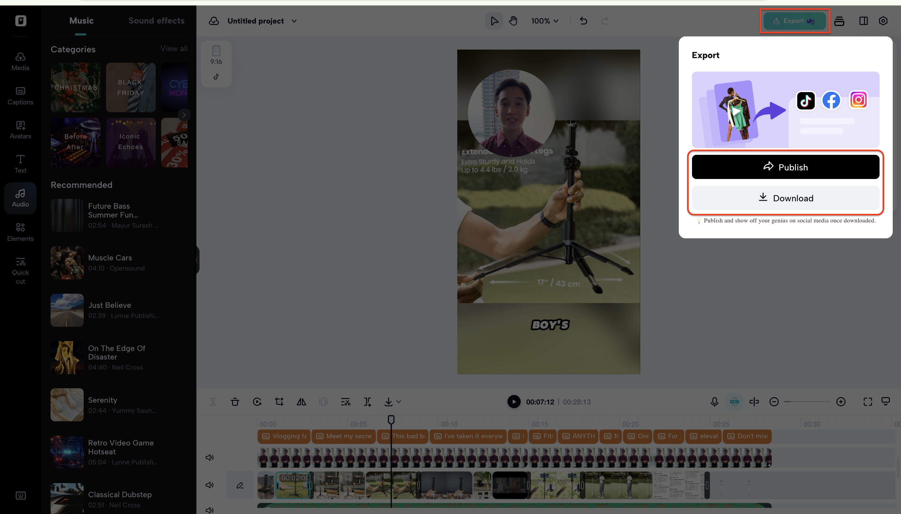 Download or publish your reel