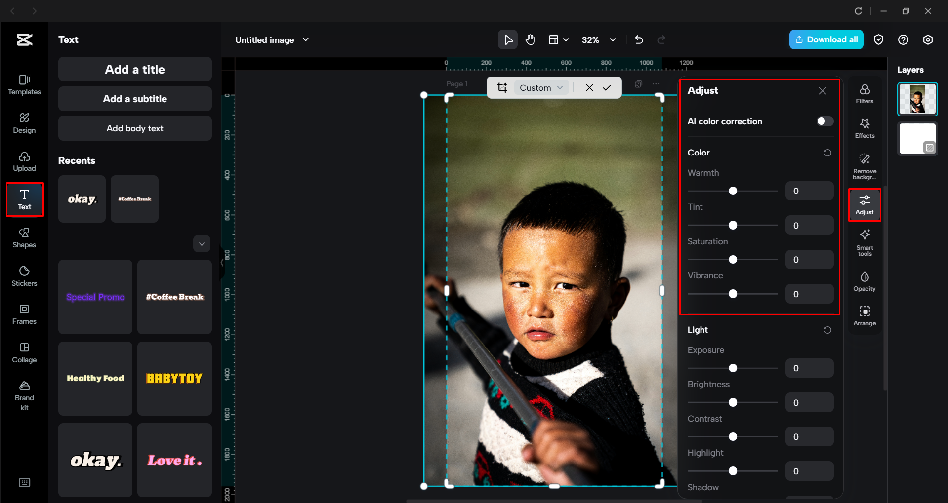 Customizing the image with the CapCut desktop video editor