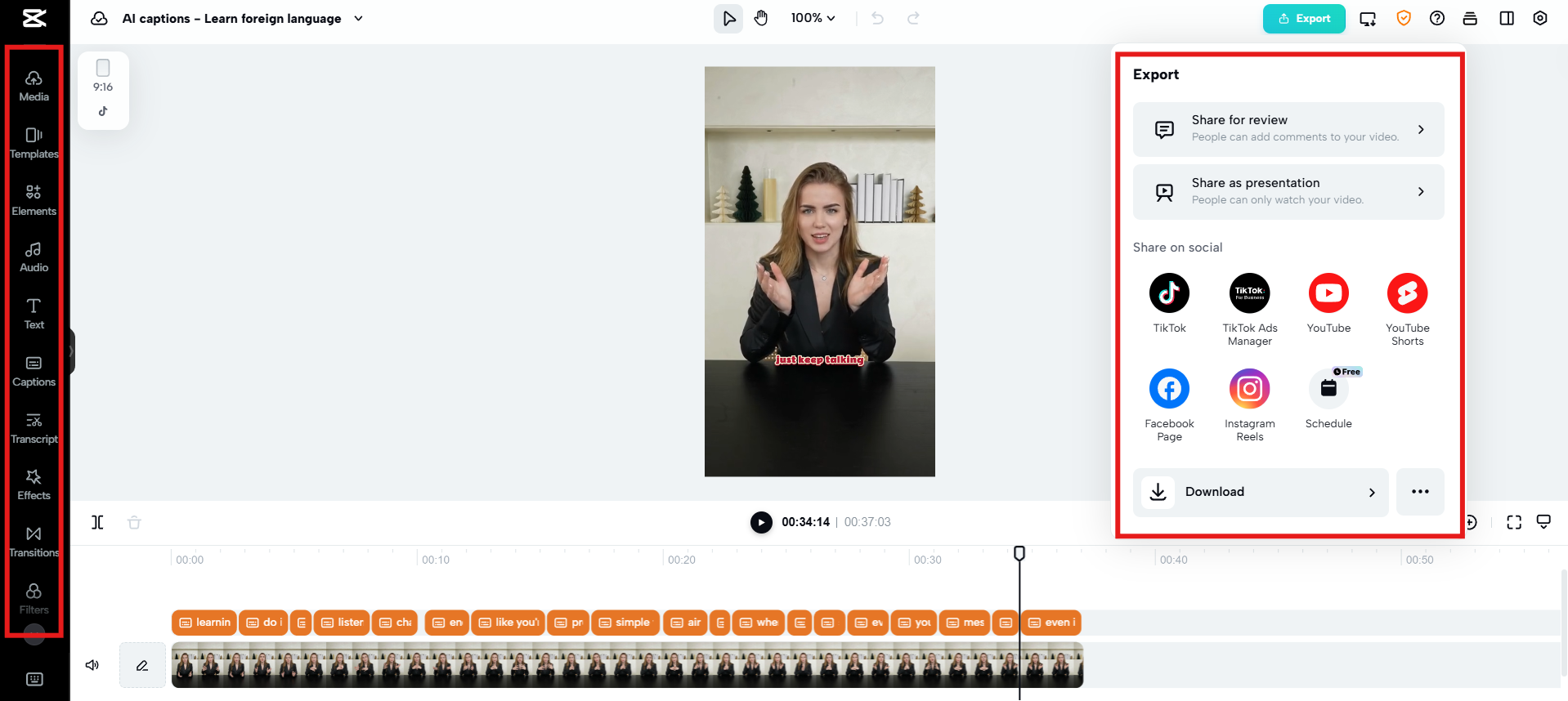 Enhance further and export video