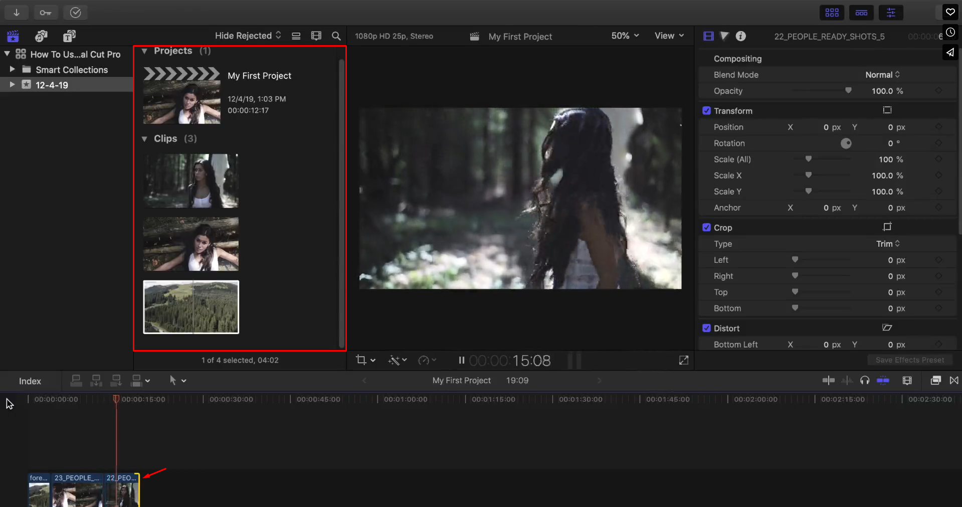 Arranging clips and media in the timeline