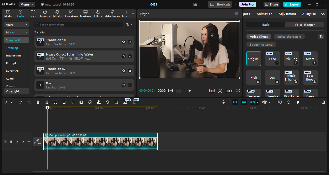 Interface of the CapCut desktop video editor - the best podcast text-to-speech converter