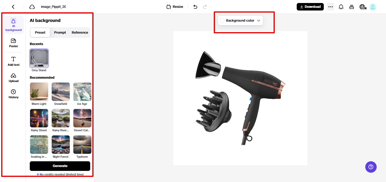 creating product photo in Pippit