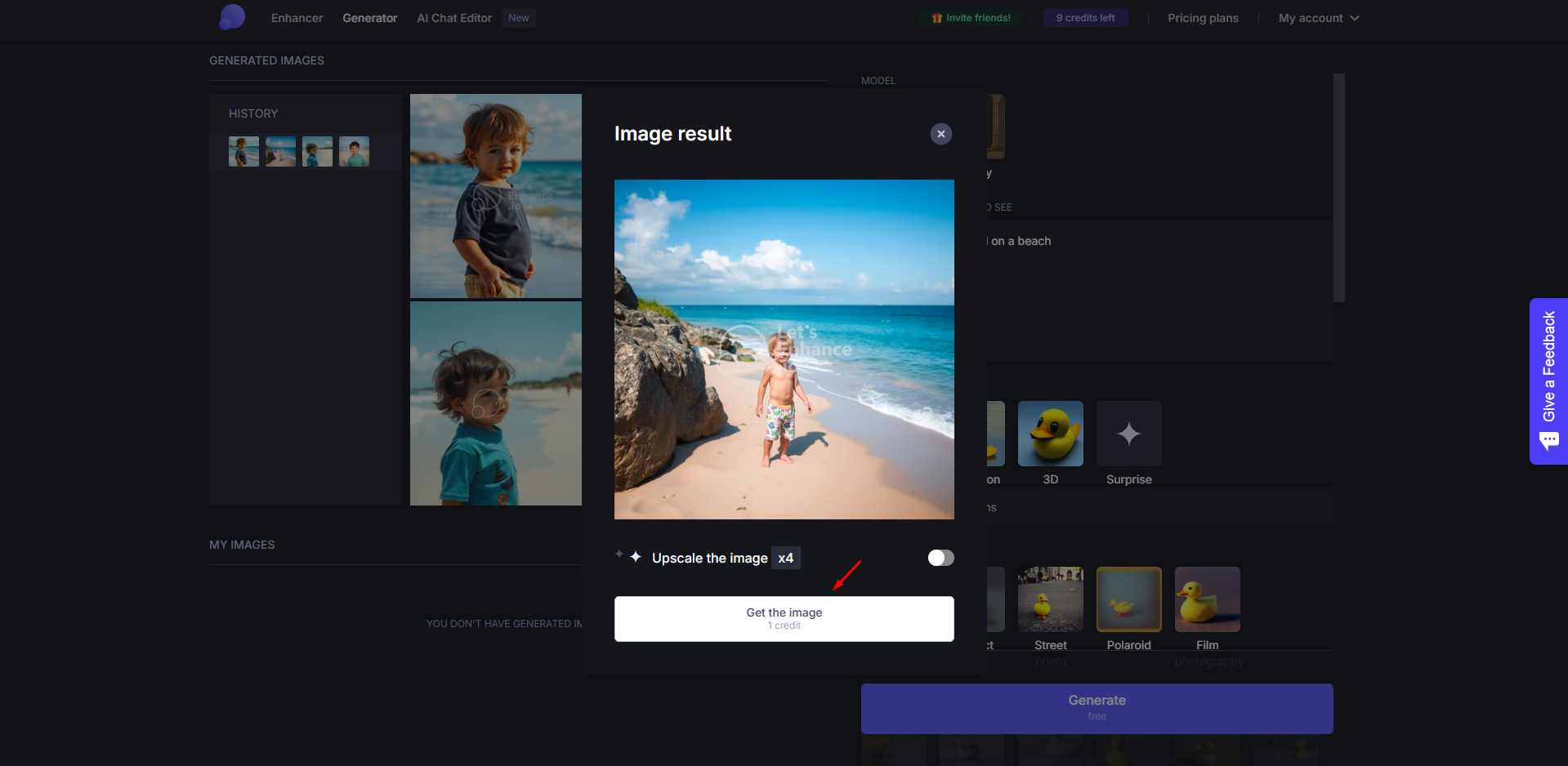 Generating an image with Let's Enhance