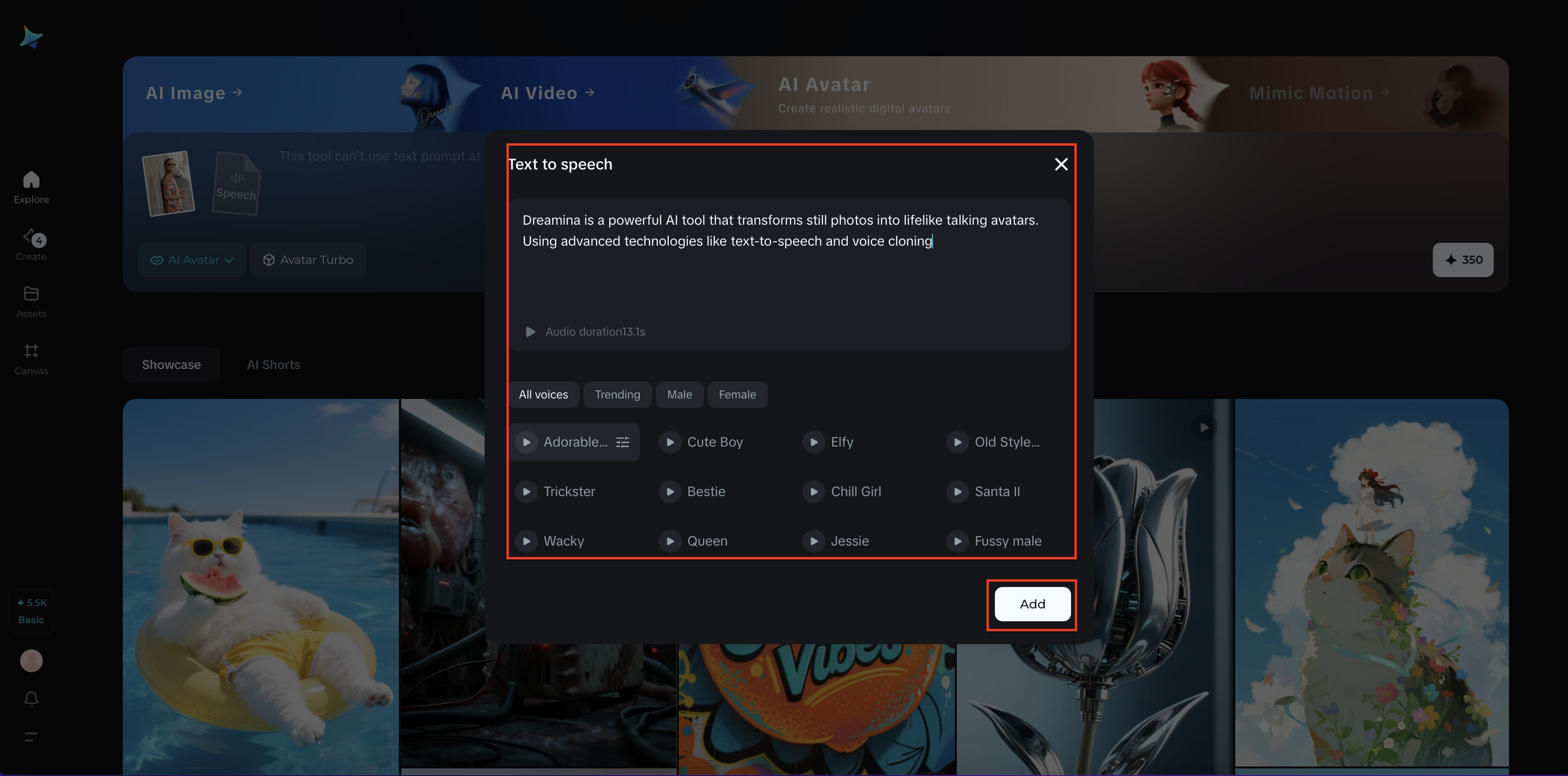 Add script and select voice