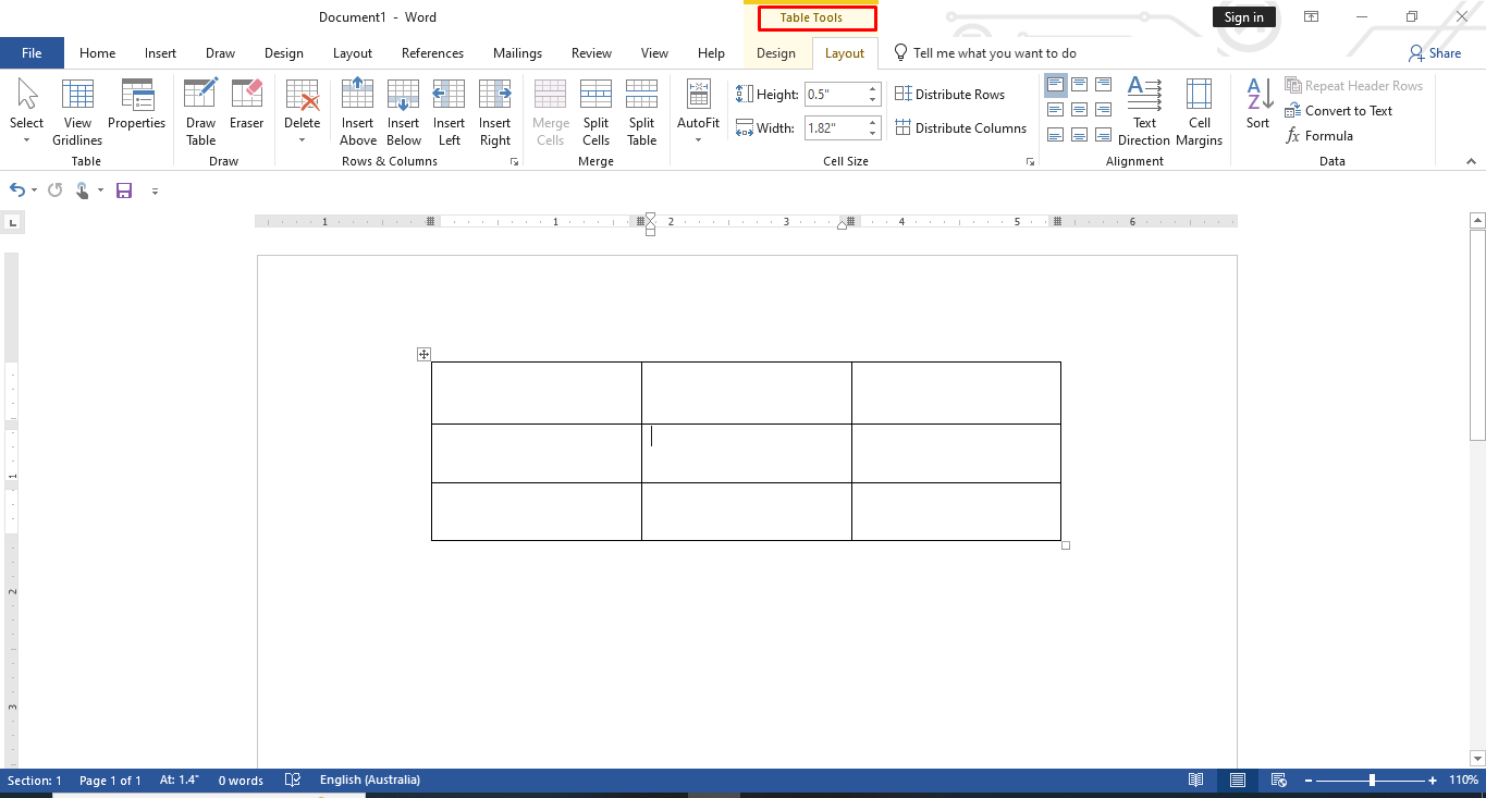 Sélectionnez le tableau à envelopper dans Word