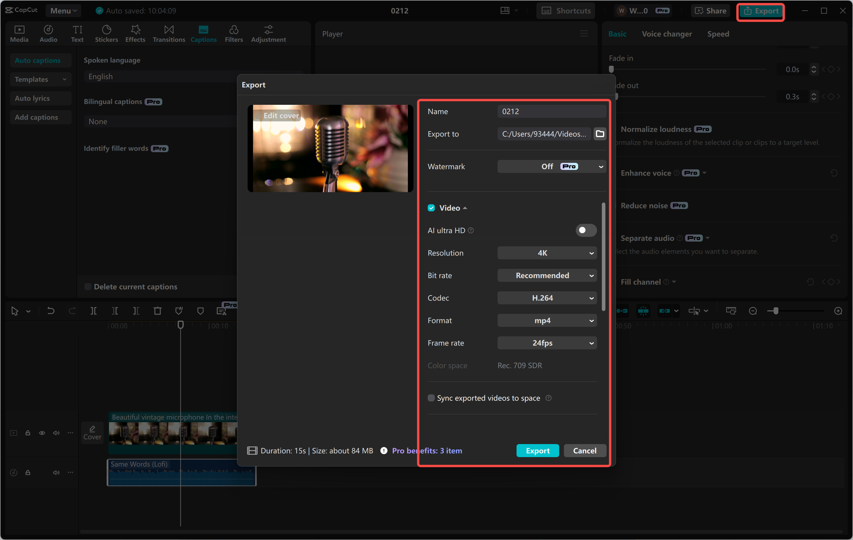 Ini-export ang recording mula sa CapCut desktop video editor