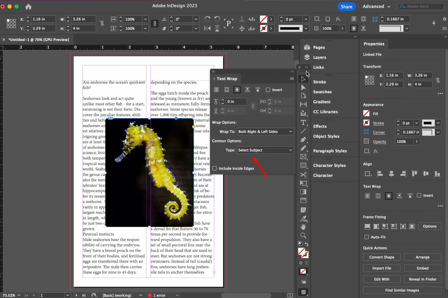 Hình ảnh cho thấy cách quấn quanh các hình dạng đối tượng trong Adobe InDesign