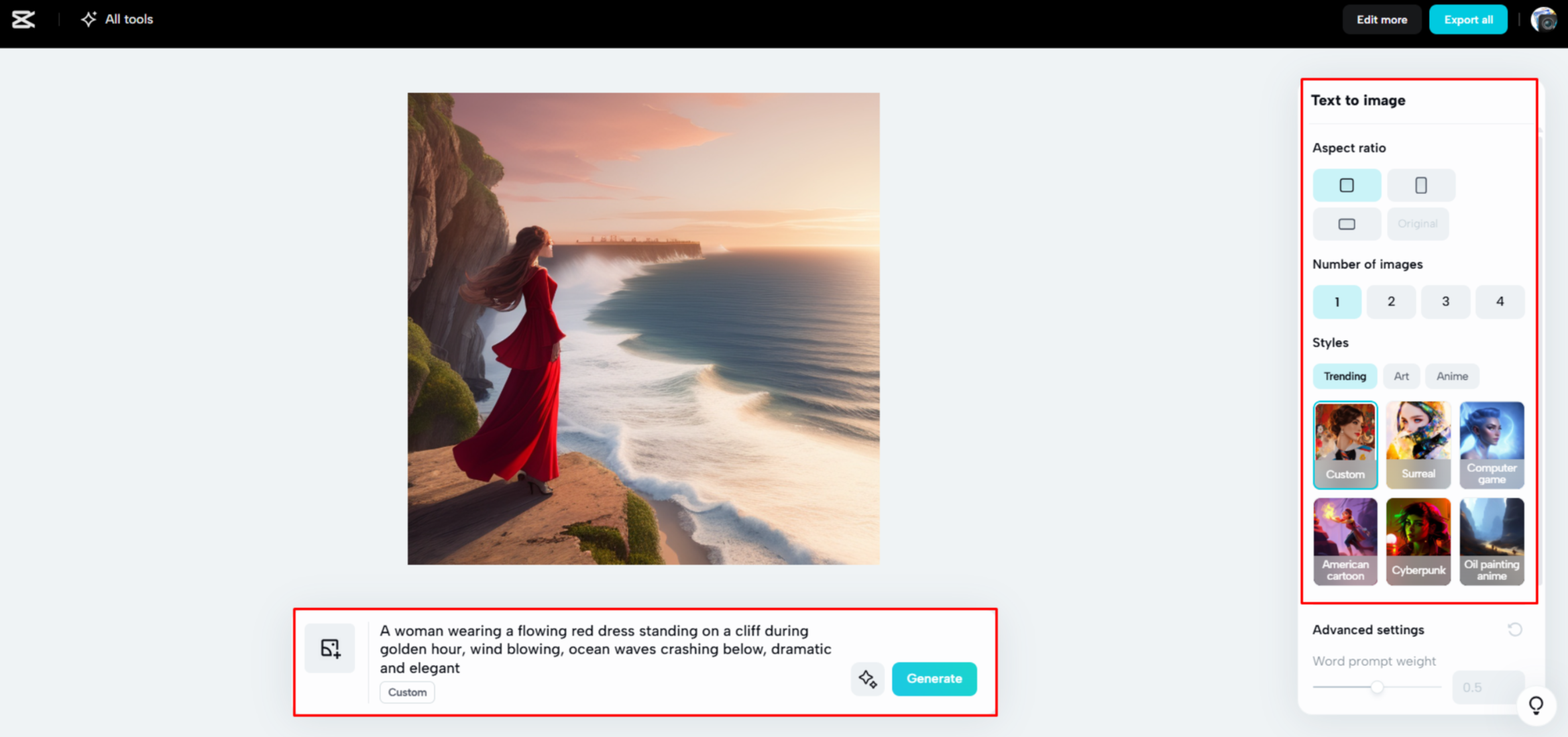 Générer des images avec AI dans CapCut Web