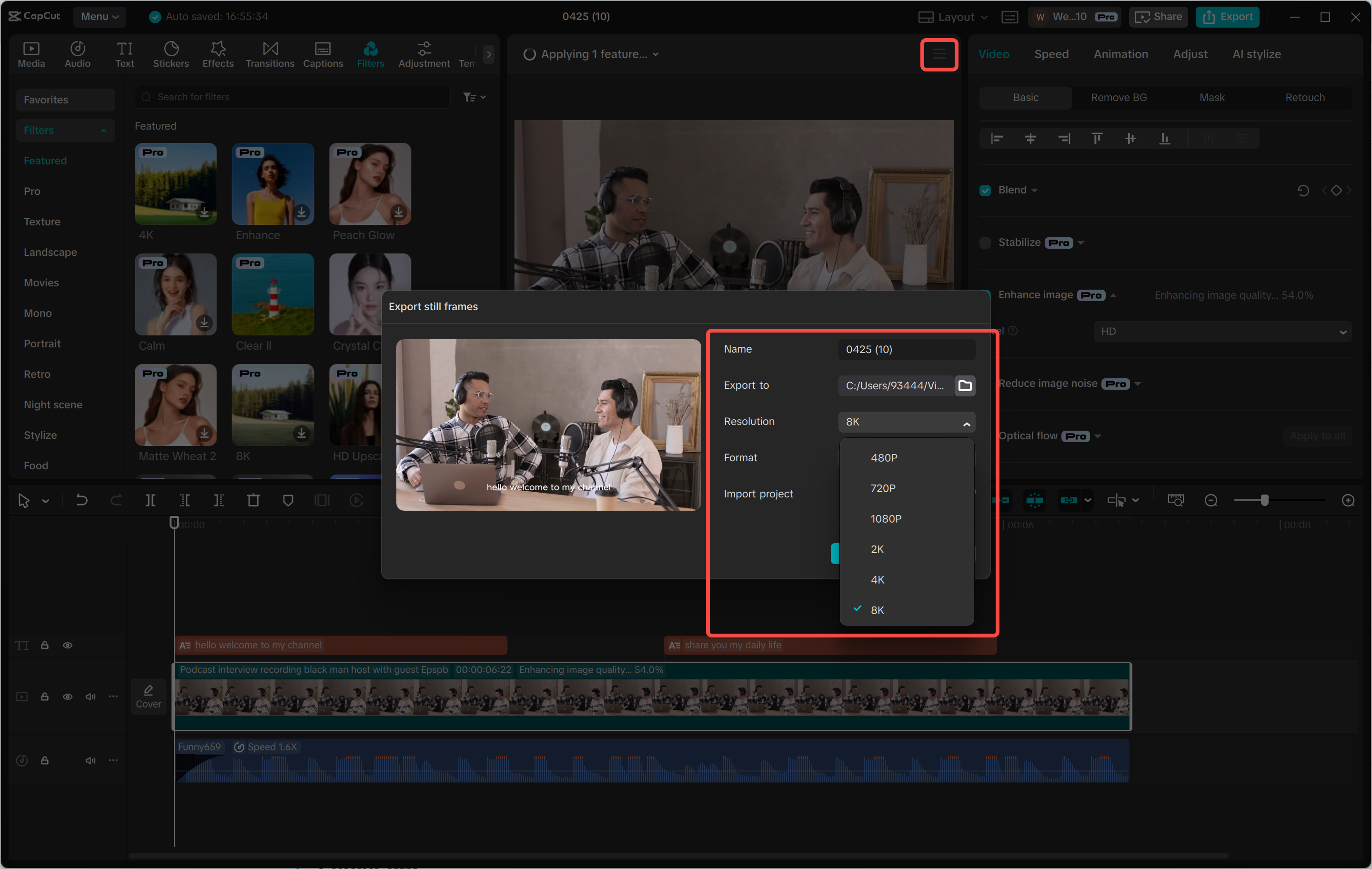 Mengekspor gambar resolusi tinggi dari editor video desktop CapCut