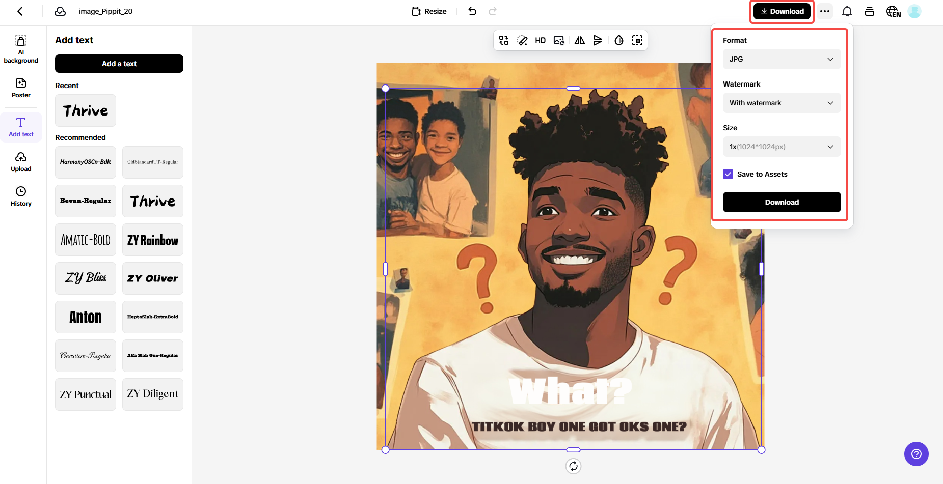 exporting reaction meme from Pippit