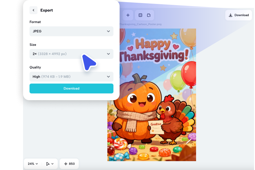 Export your AI-generated Thanksgiving card