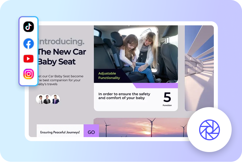 Create social updates for promotions, sales, and daily announcements.