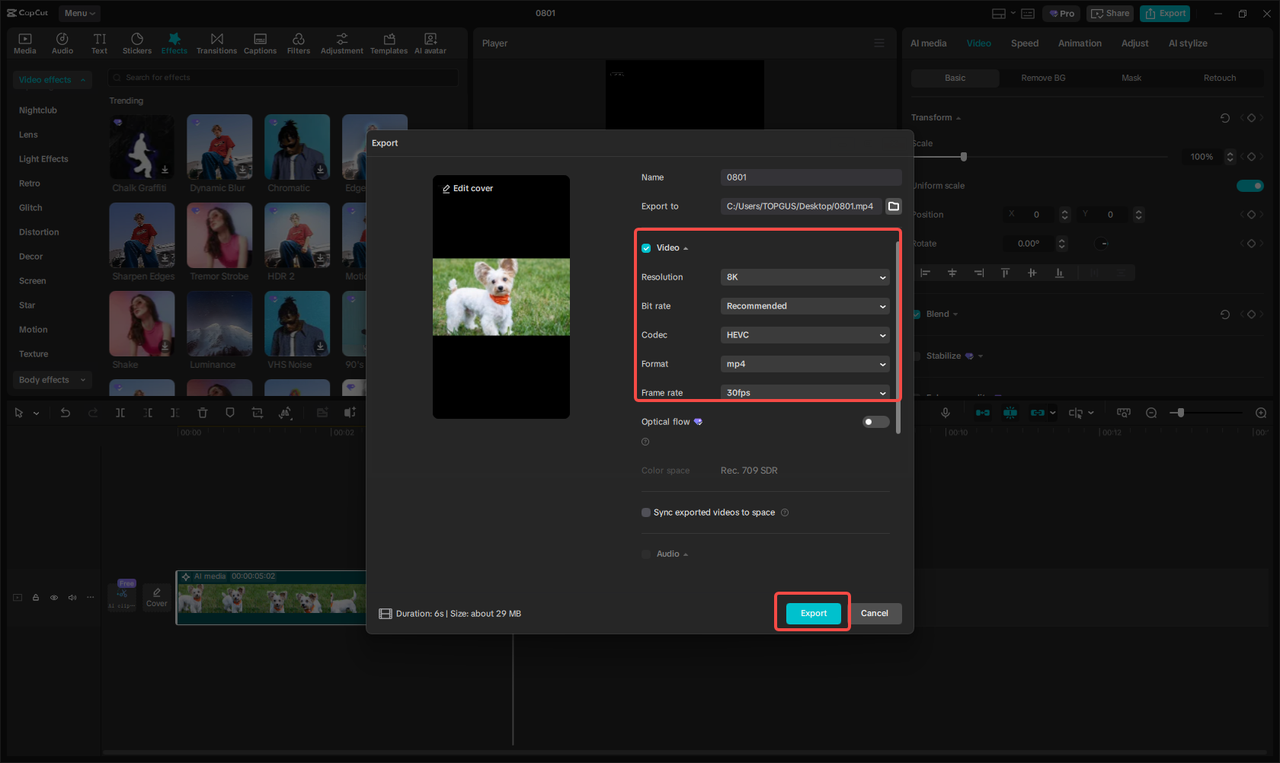 Exporting a video from the CapCut desktop video editor