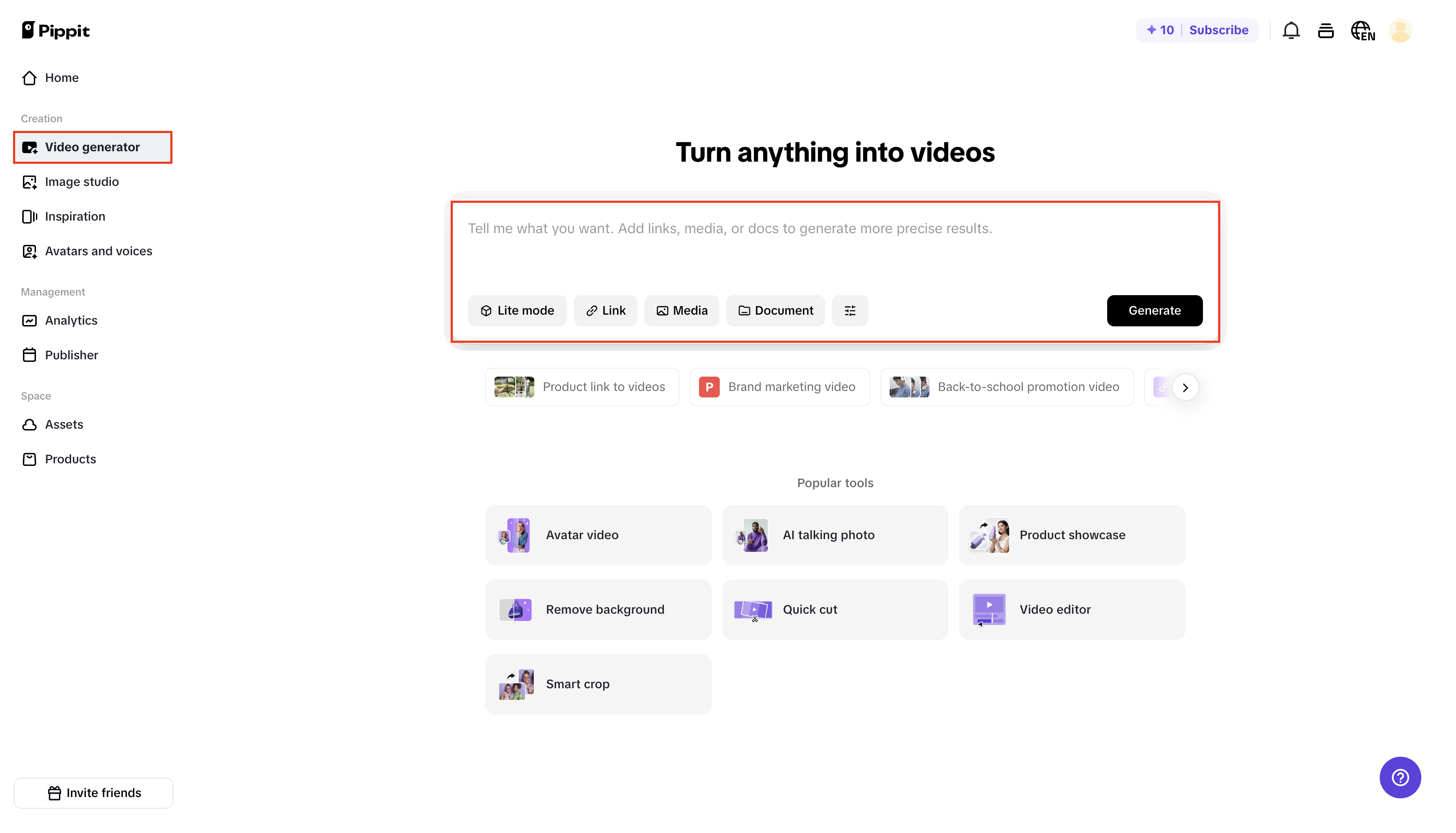 Access the video generator tool