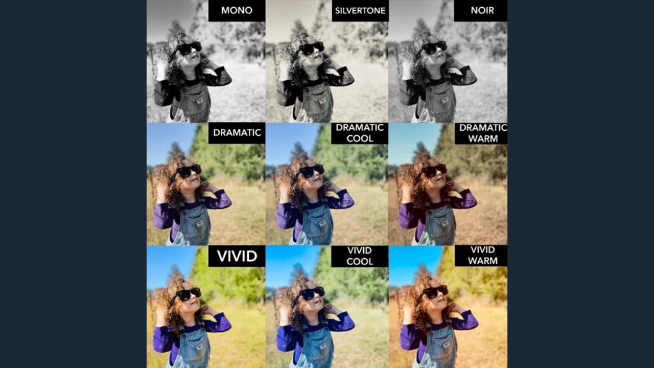 Plusieurs filtres pour photos sur l'application iPhone Camera.