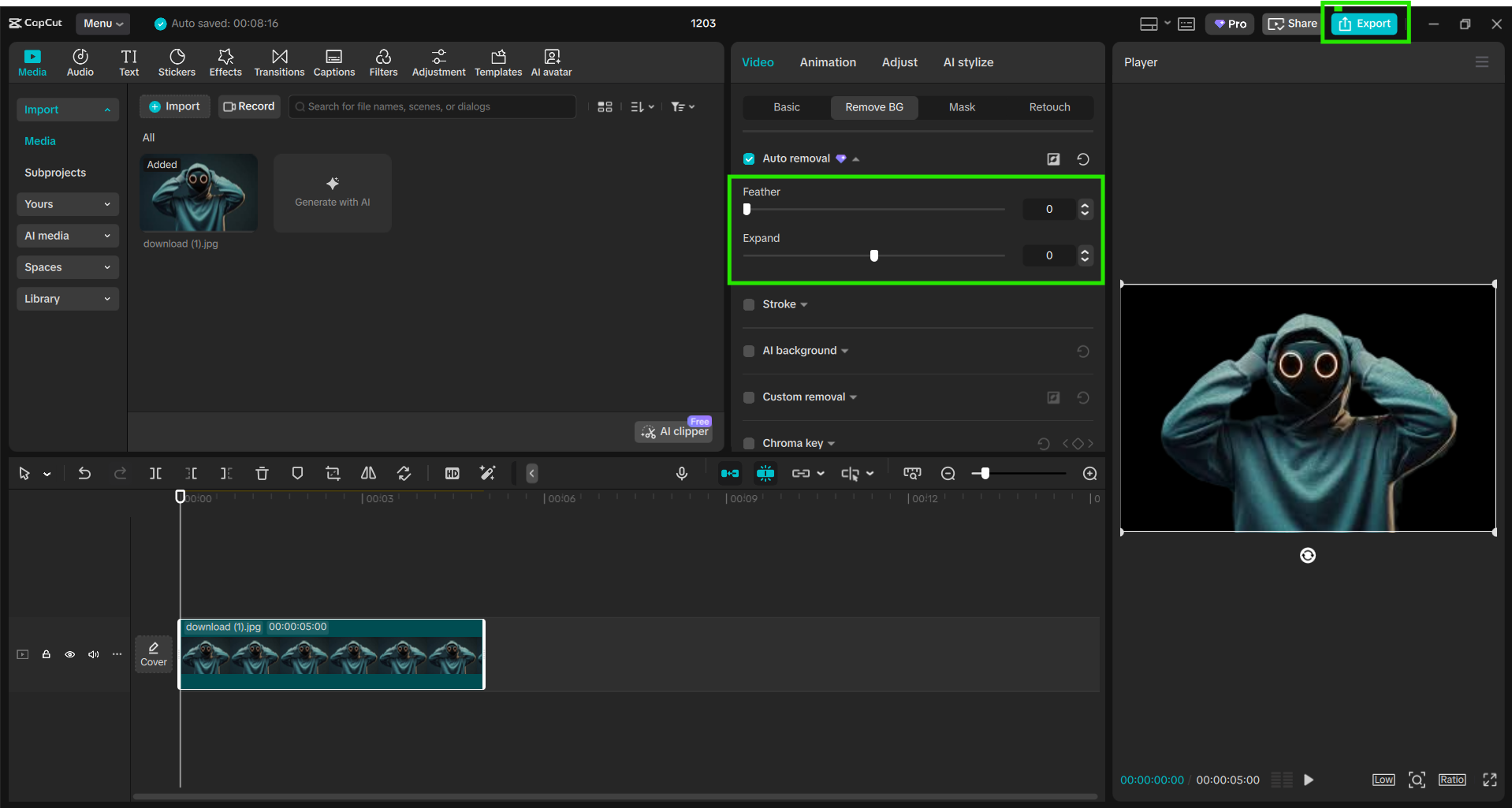 Viimeistele kuva höyhentämällä ja laajennusvaihtoehdoilla.