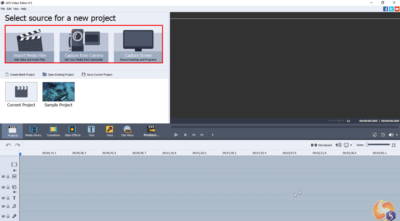 Mengimpor media di editor video AVS