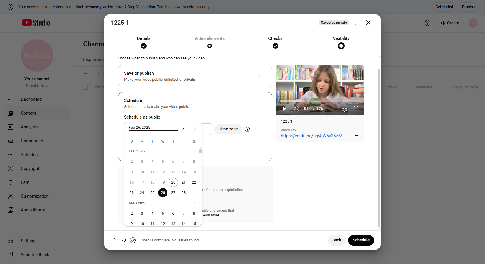 Jadualkan video di YouTube Studio