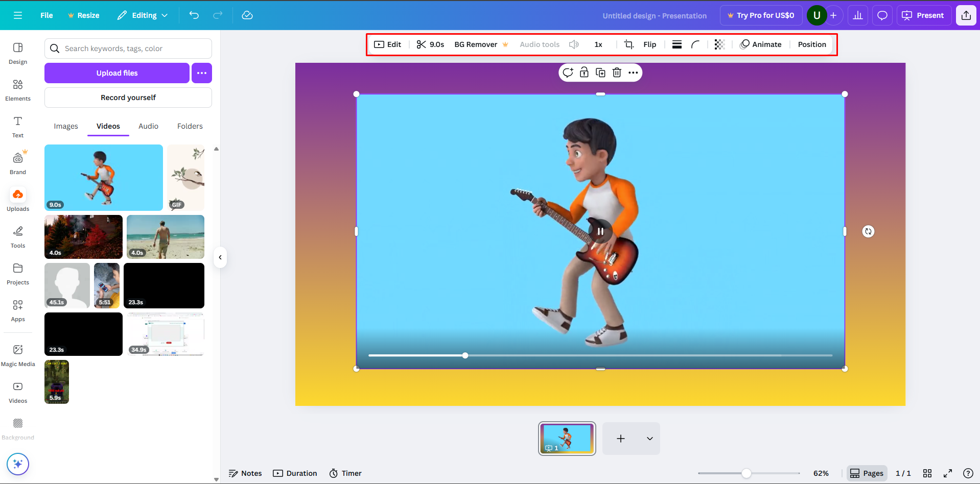 Embedding the video from files in Canva design