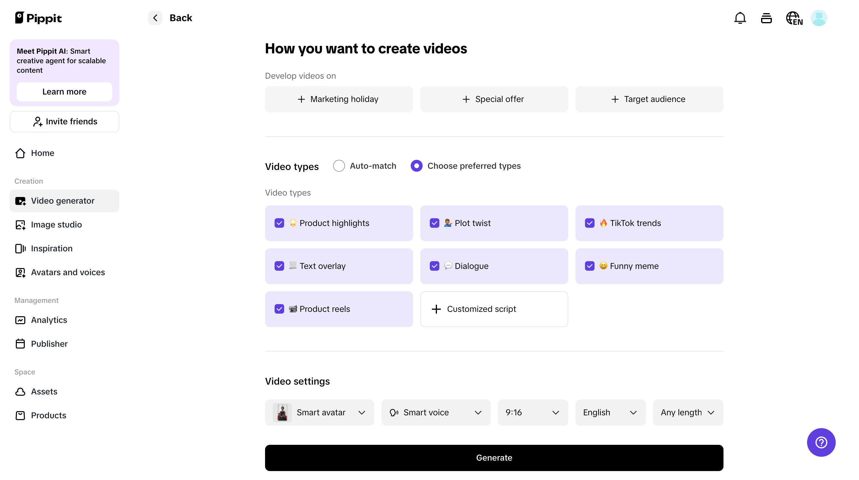 Pippit AI-powered video generator
