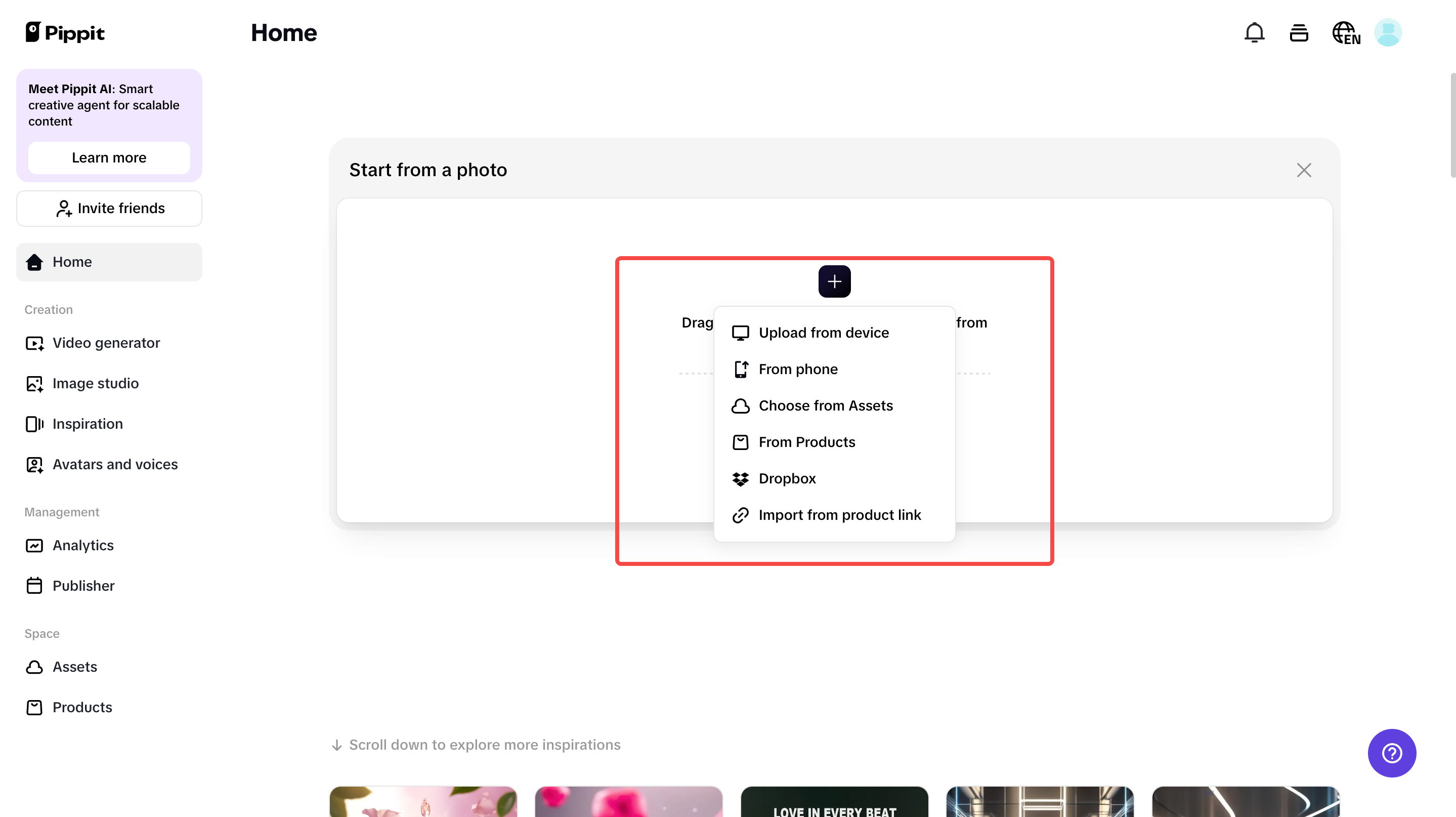 Creat product images Pippit