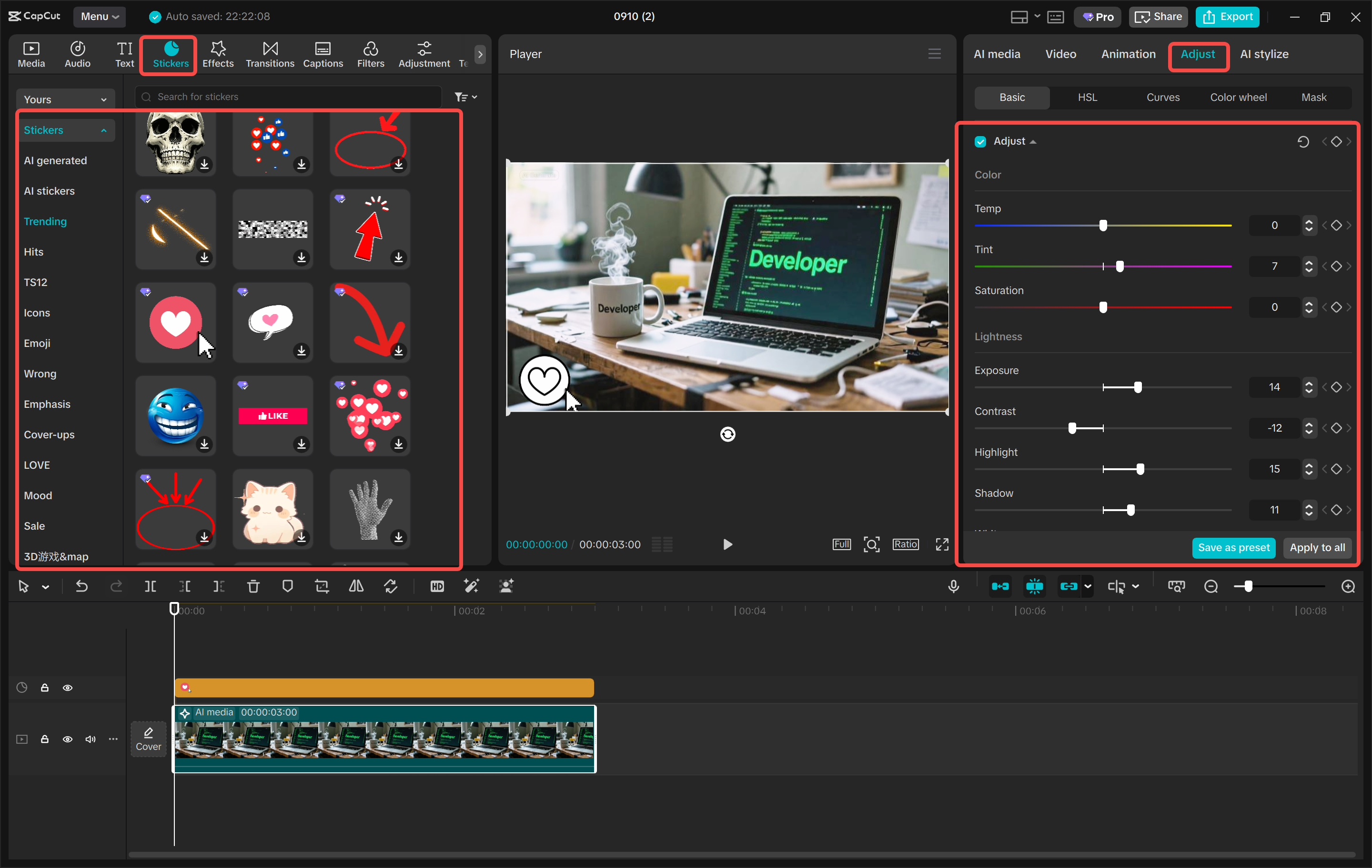 Editing the image in the CapCut desktop video editor