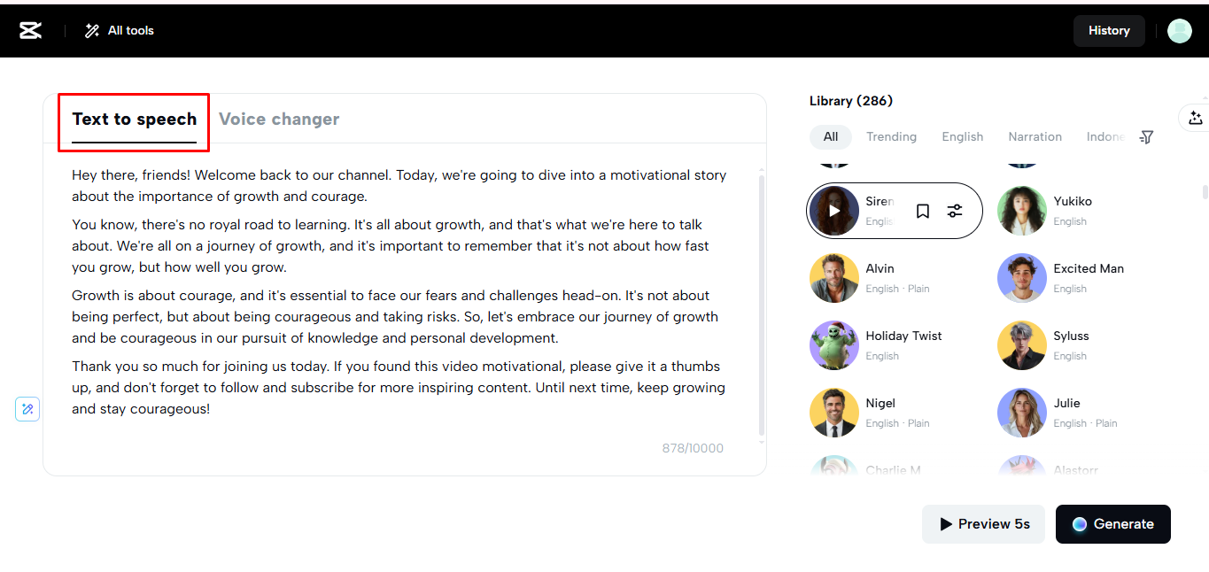Easily convert text to speech in CapCut Web