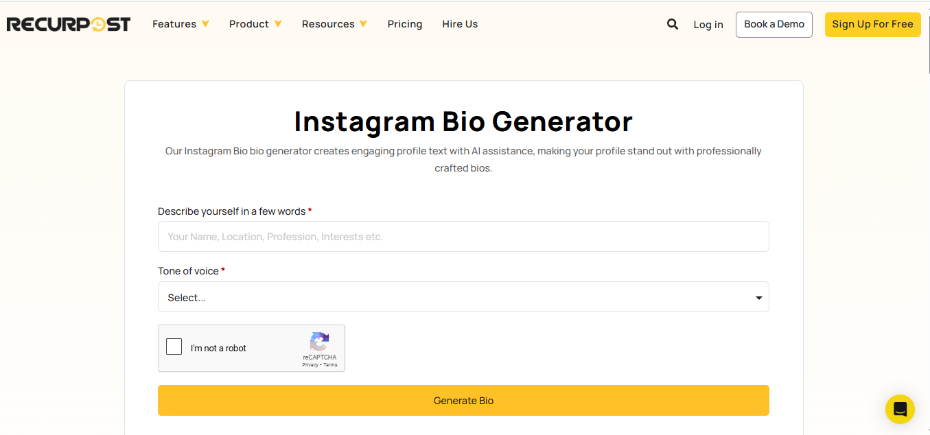 RecurPost - isang sopistikadong Instagram bio generator na may kamangha-manghang mga font