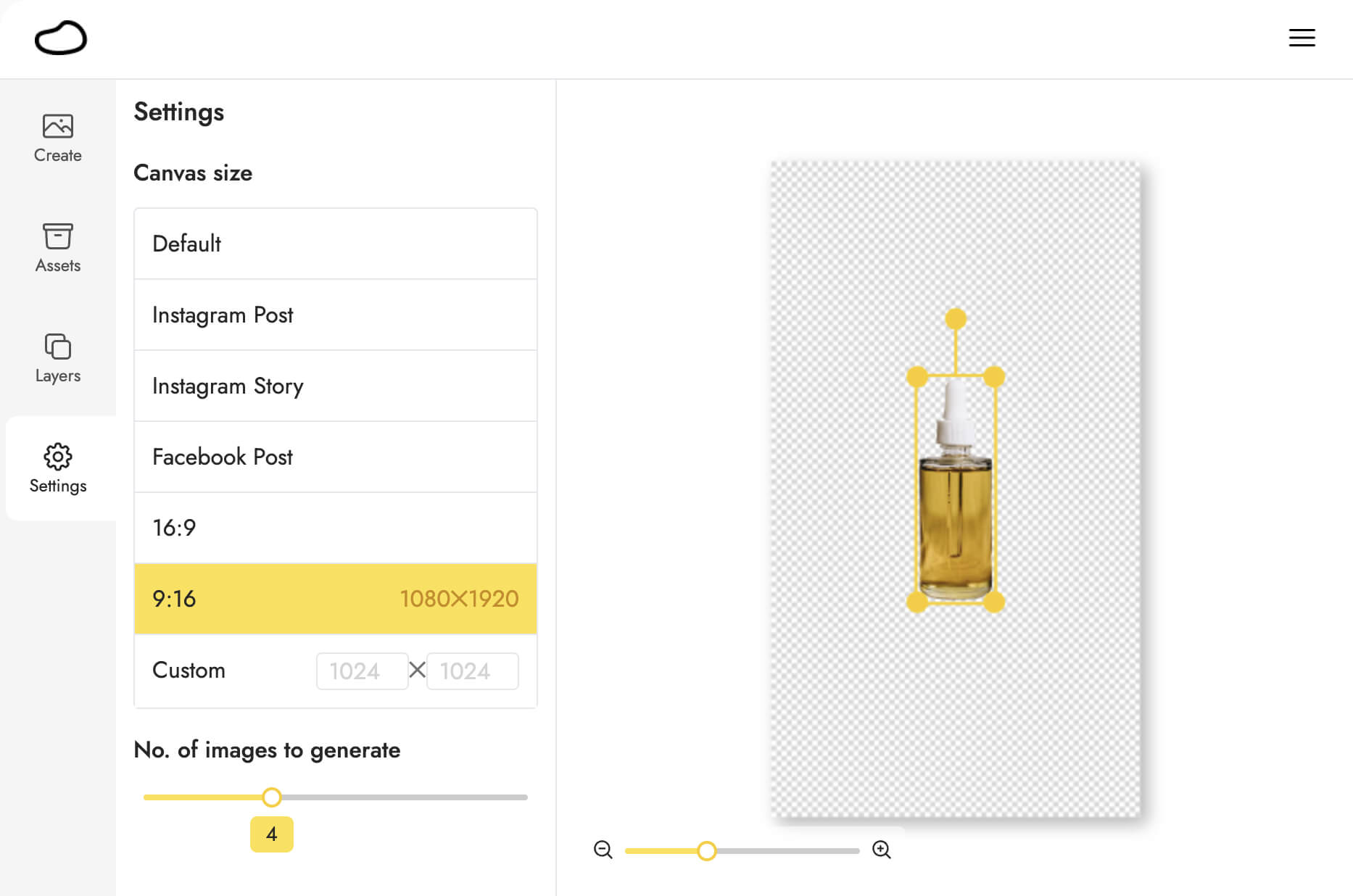 Interface of Pebblely - a professional AI product photo editor