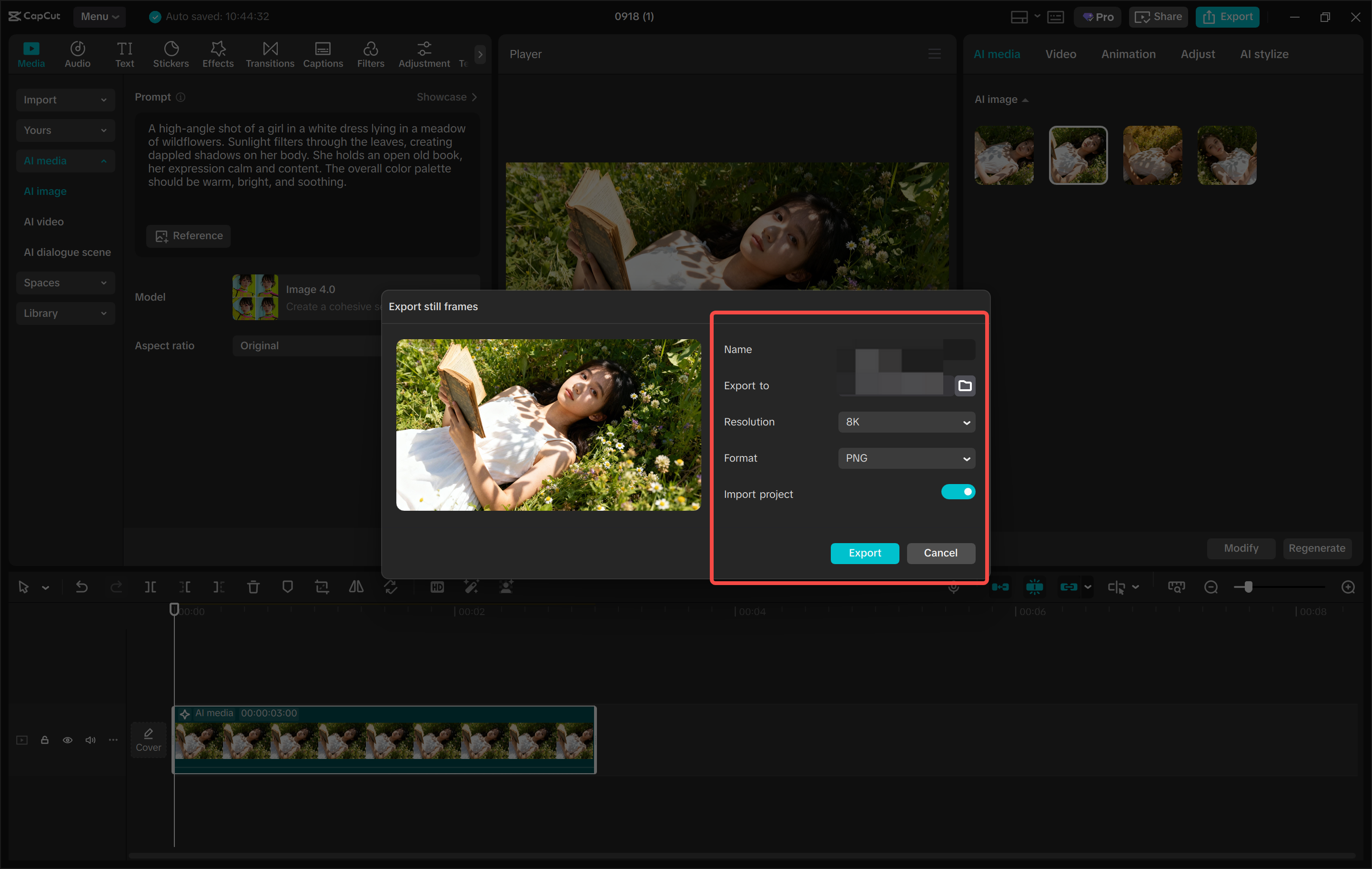 Downloading images from the CapCut desktop video editor
