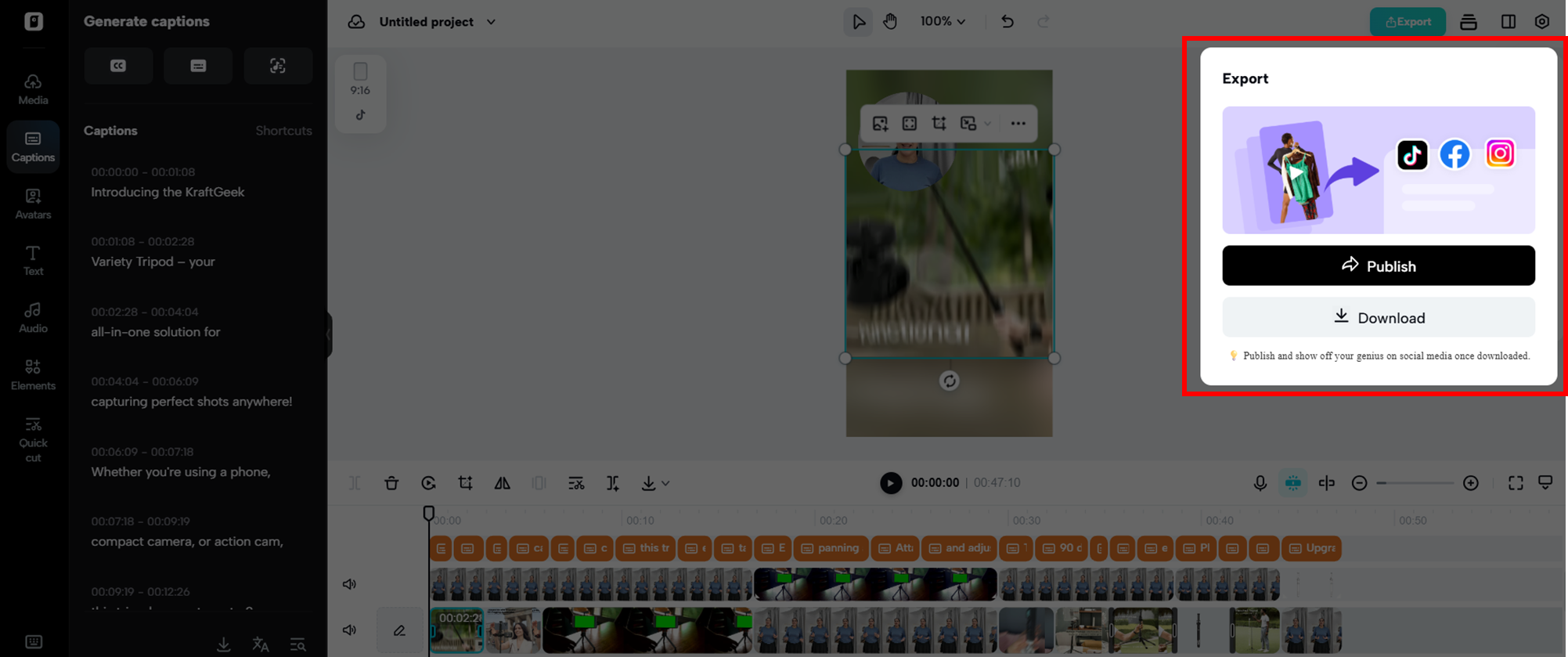 Publish or download your created video