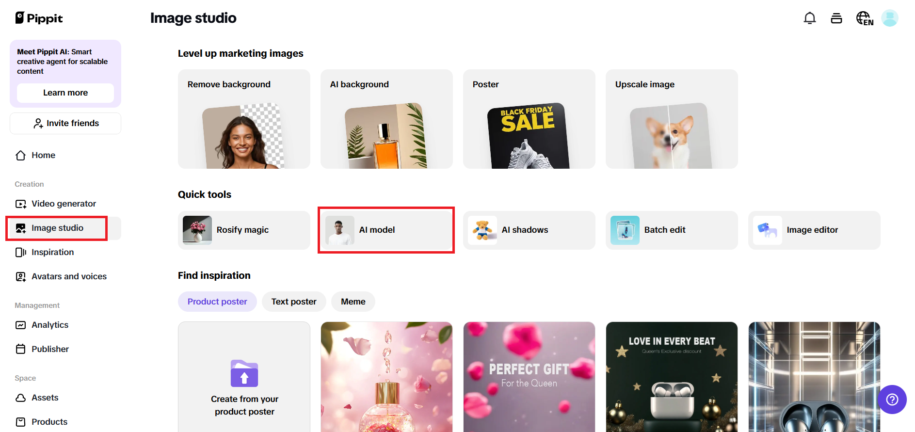 Choose the AI Model option from Image Studio