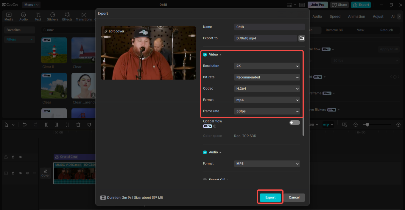Exportieren des Videos in CapCut