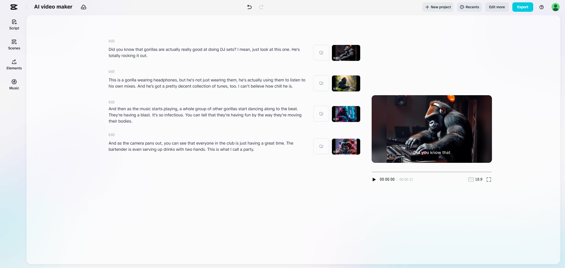 CapCut Web's AI video maker interface