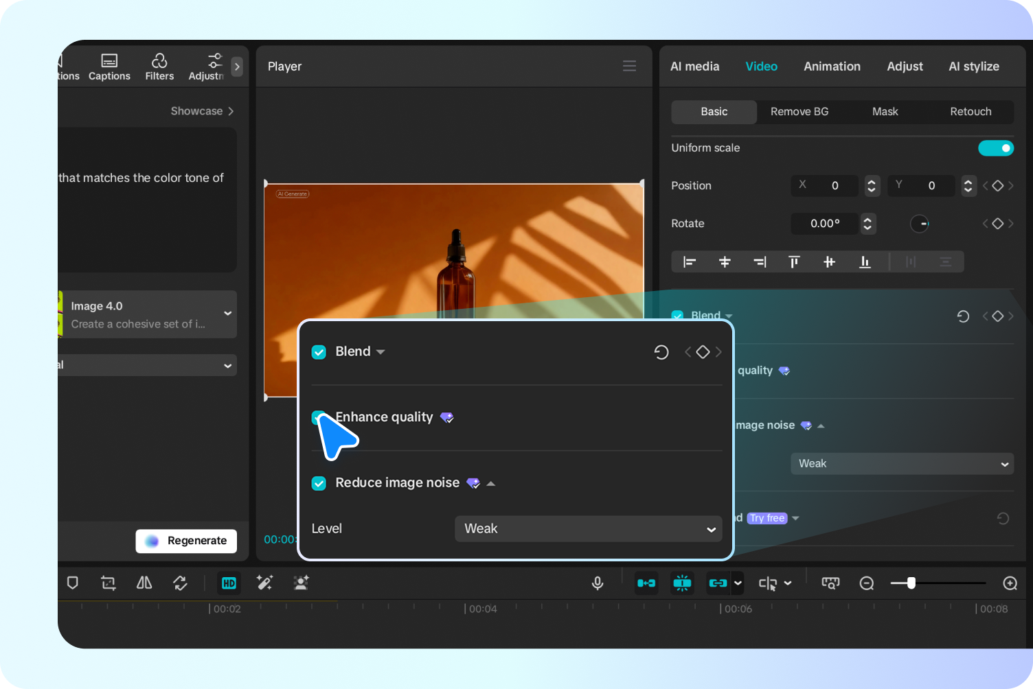 CapCut AI-generated background editing with auto-adjust tools
