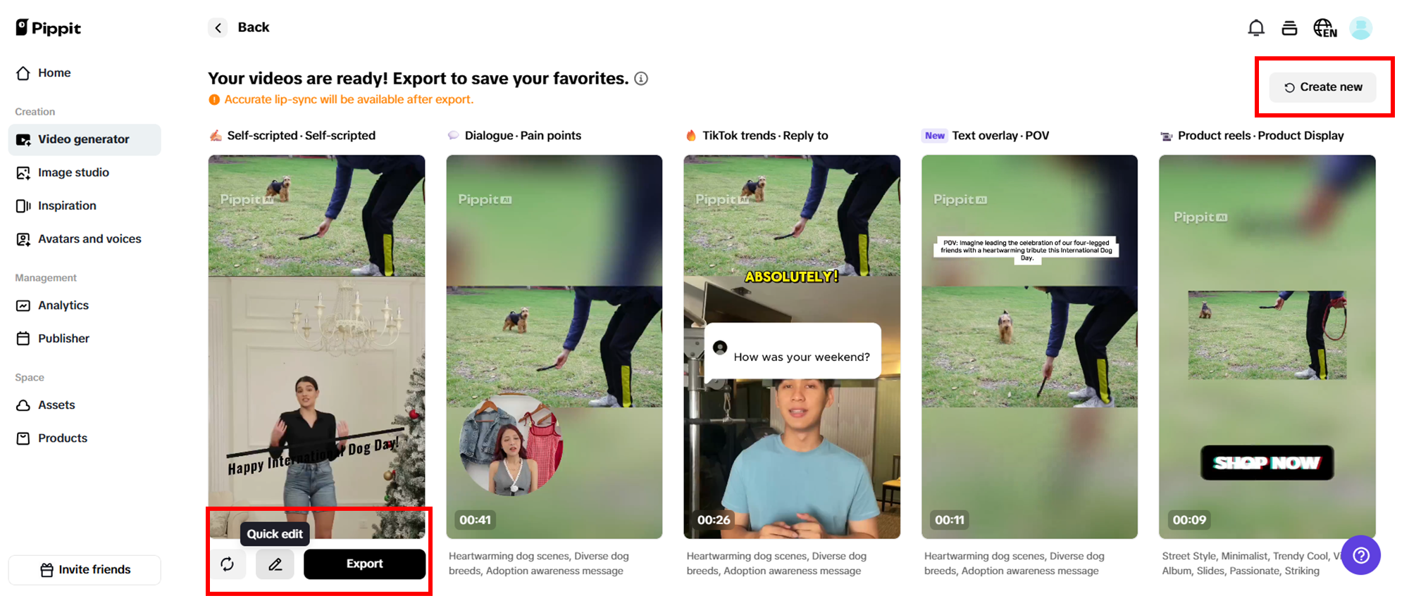 Select your preferred generated video