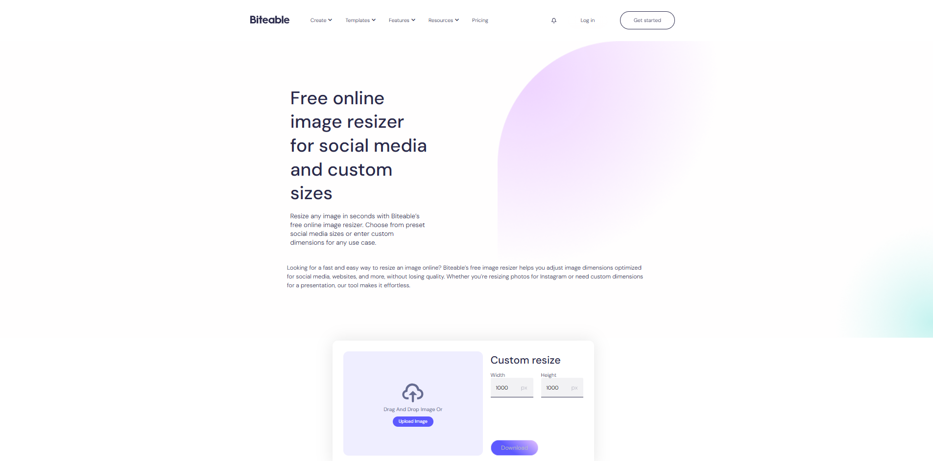 Biteable arayüzü - Instagram için kolay resim boyutlandırıcı