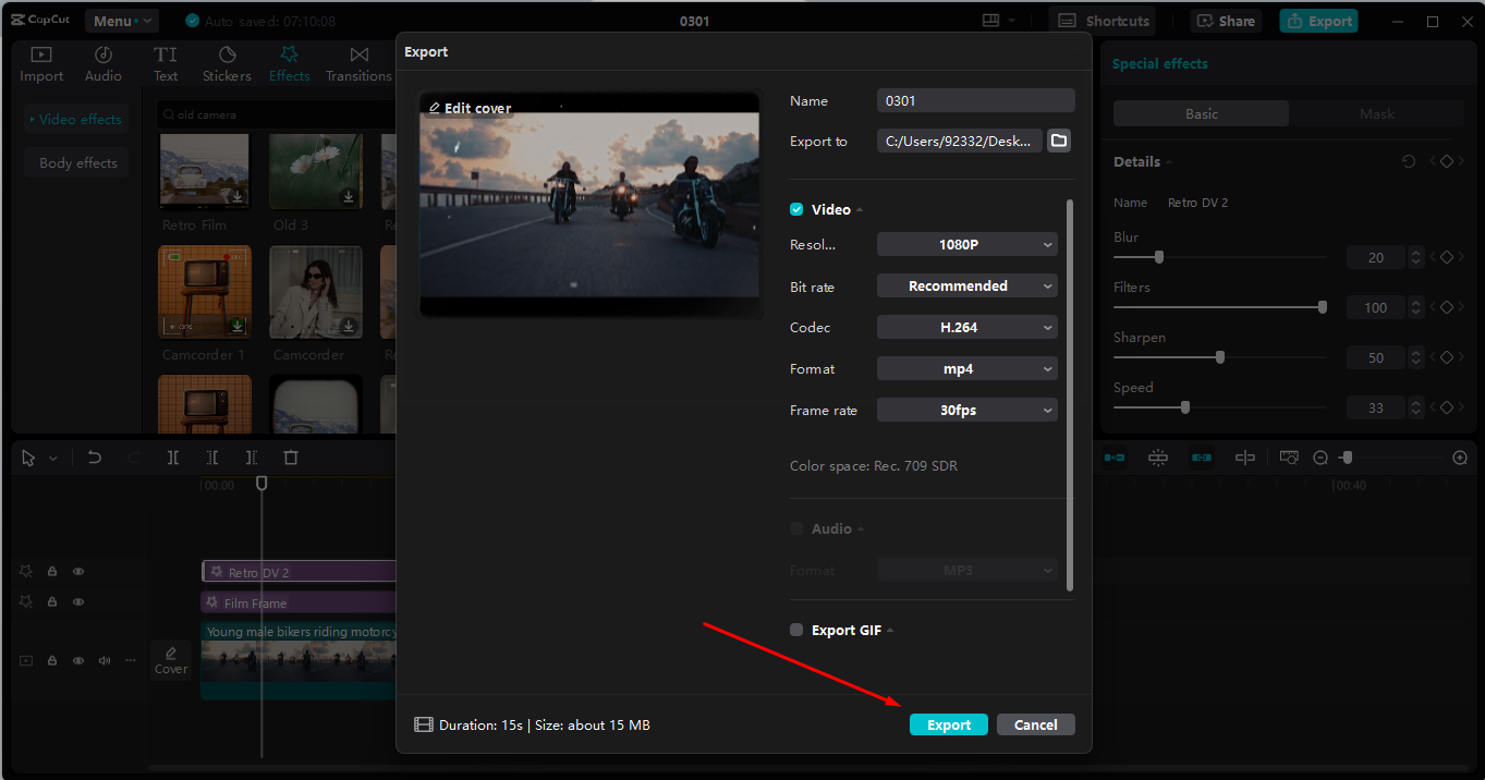 Exporting high-quality animated video from the CapCut desktop video editor