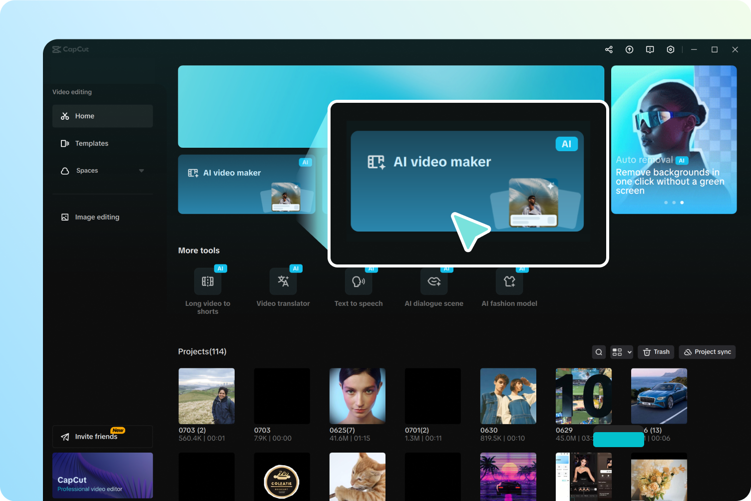 Access the AI video editor in CapCut