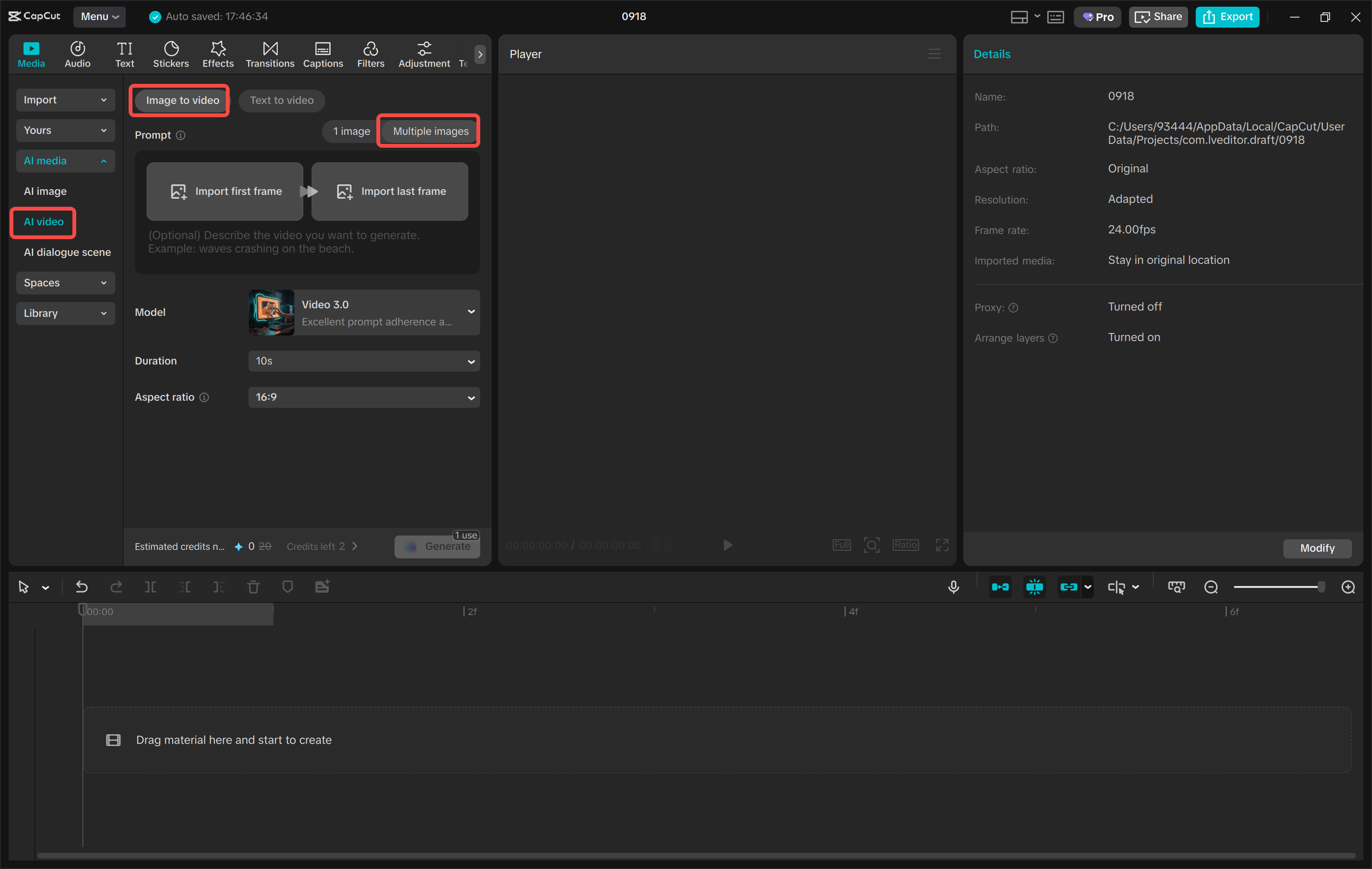 Accessing the AI video tool in the CapCut desktop video editor