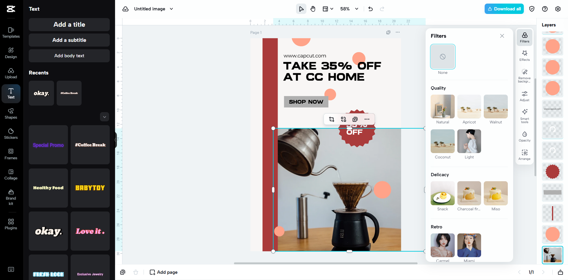 Interface of CapCut Web - another tool to make flyers
