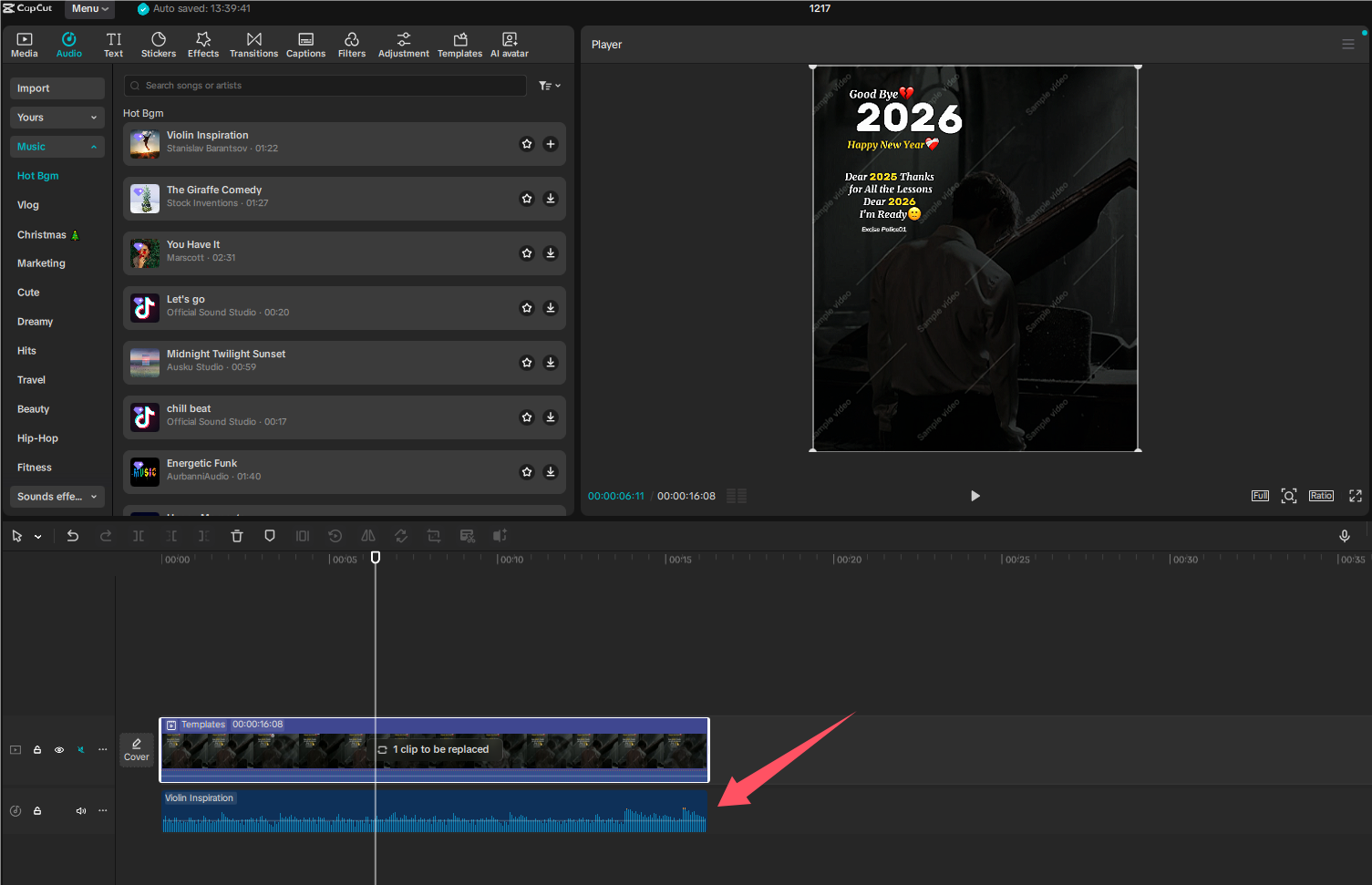 Add audio to the video in CapCut