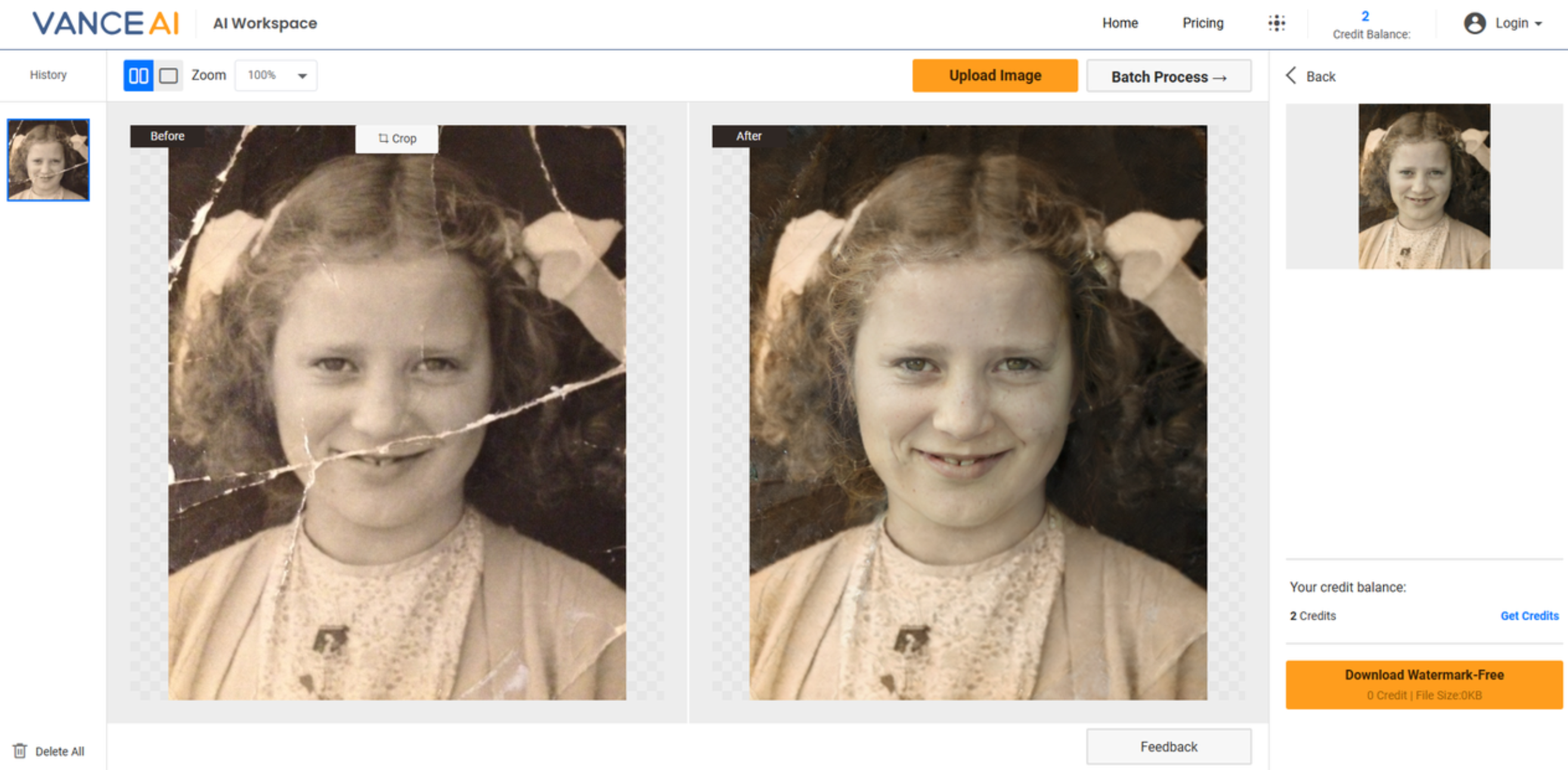 Mejorar una imagen con VanceAI photo restorer